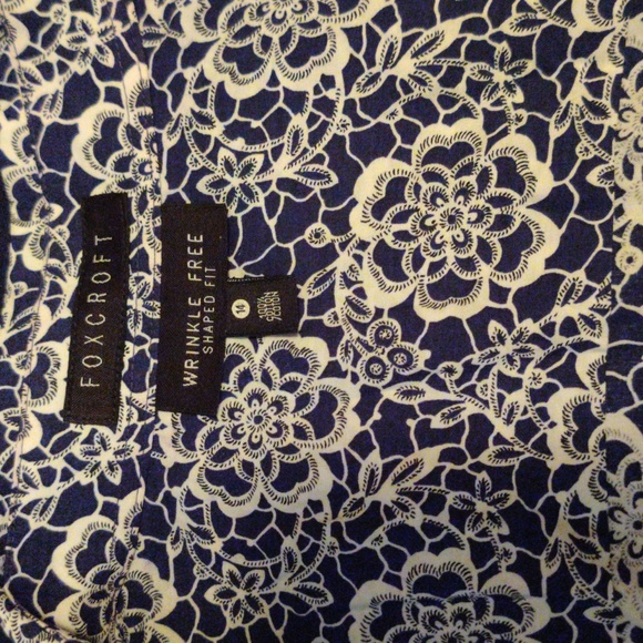 Foxcroft Navy Blue White Floral Cotton 3/4 Sleeves Non Iron Size 14 - Picture 4 of 4